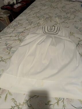 BCBGMaxAzria White Spaghetti Strap Beaded Bodice Dress